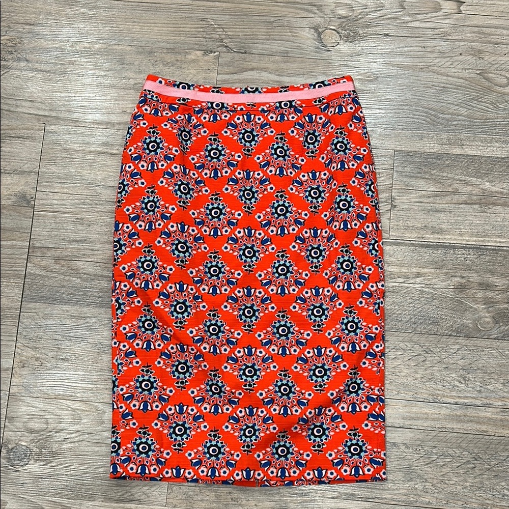 Boden Vibrant Red Maximalist‎ Patterned Pencil Skirt Cotton